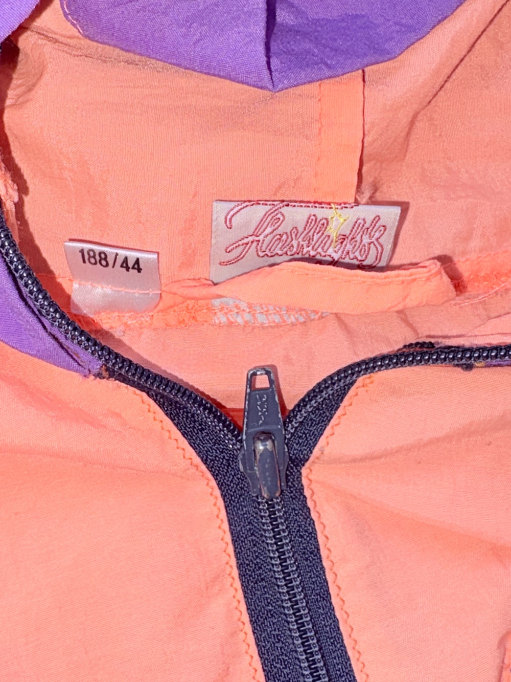 Vintage 80s / 90s Flashlights Neon Peach & Purple Half-Zip Windbreaker - Picture 5 of 6
